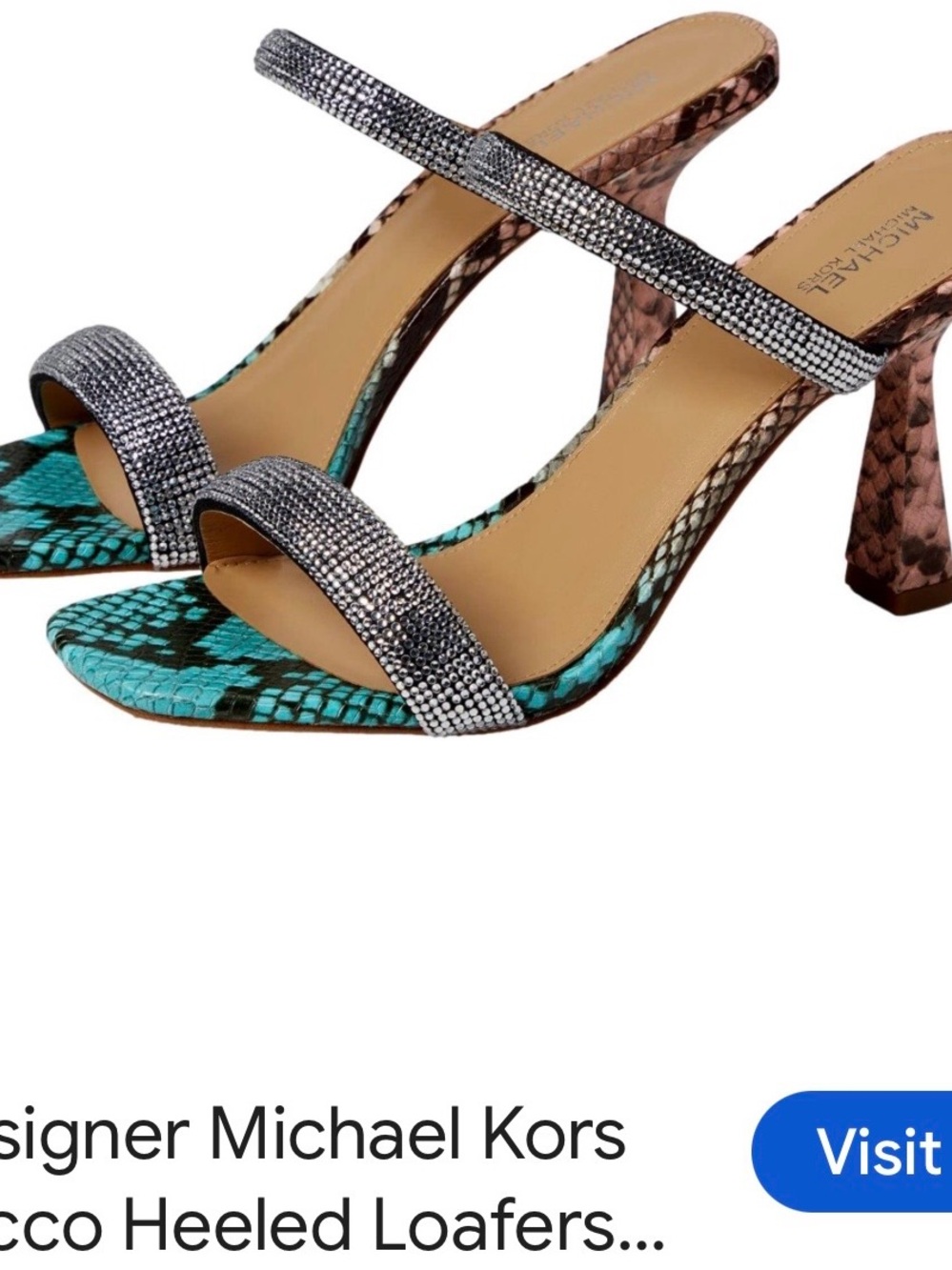 Michael Kors Turquoise Snake-Print Crystal-Strap Heels